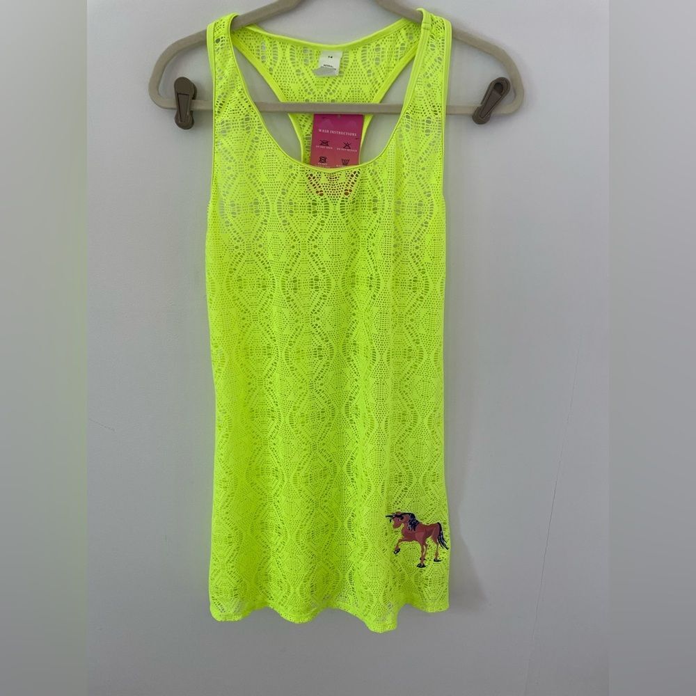Neon Yellow Lace swim cover up  with Horse Patch size 14 new with tags